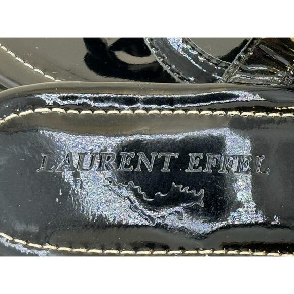 EUC Vintage 2000s‎ Y2K Laurent Effel Black Patent Leather Logo Sandals - Picture 10 of 12